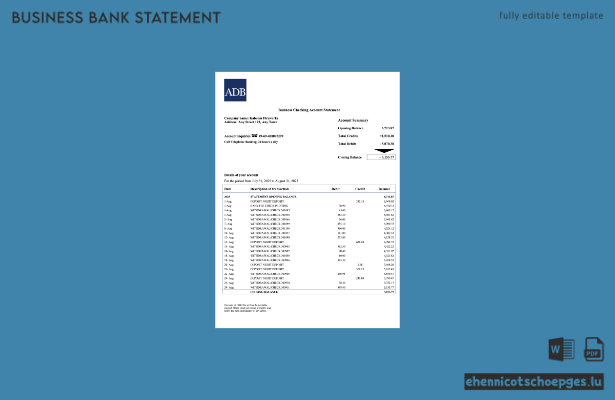 Beispiel eines Kontoauszugs des Palau ADB-Firmenkontos (Word- und PDF-Datei)